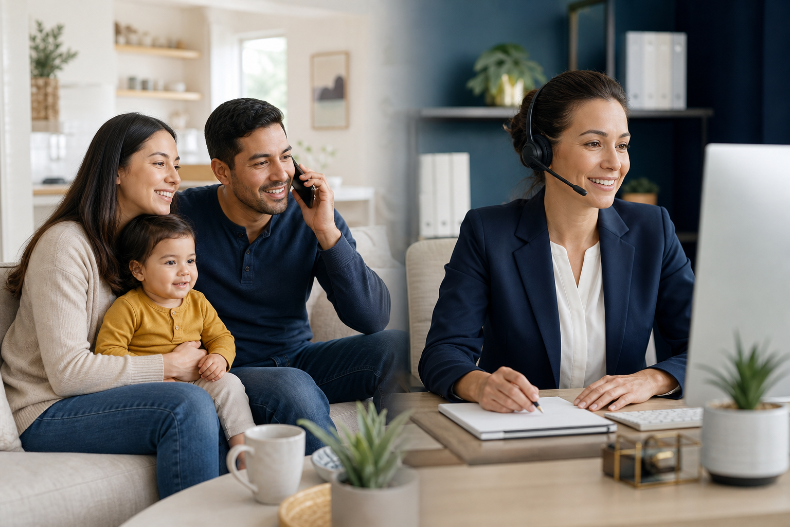 A family speaking with a life insurance professional by phone